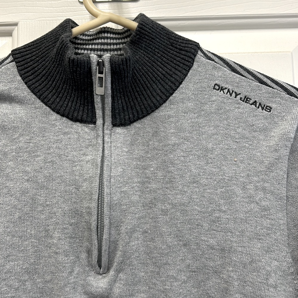 DKNY Men’s sweater with zipper Size L grey with Dark grey - Picture 2 of 6